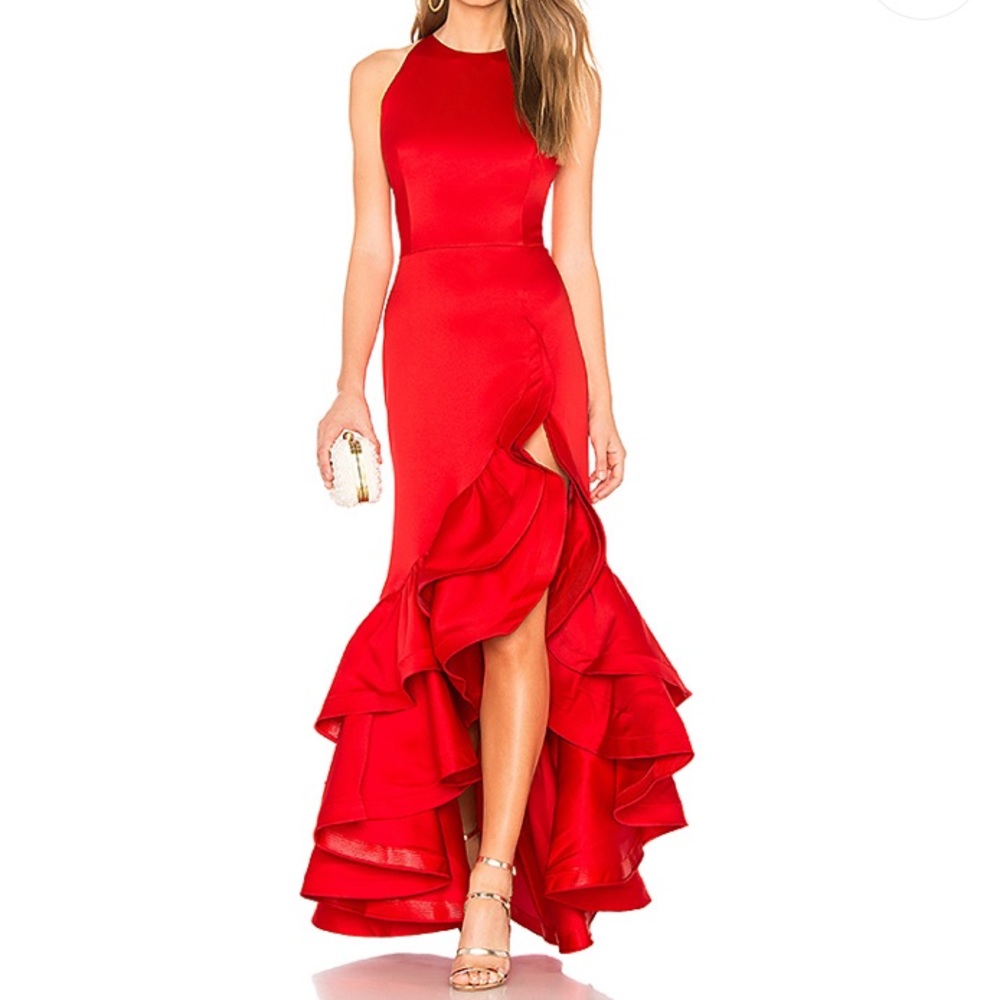 Beautiful red slit ruffled dress